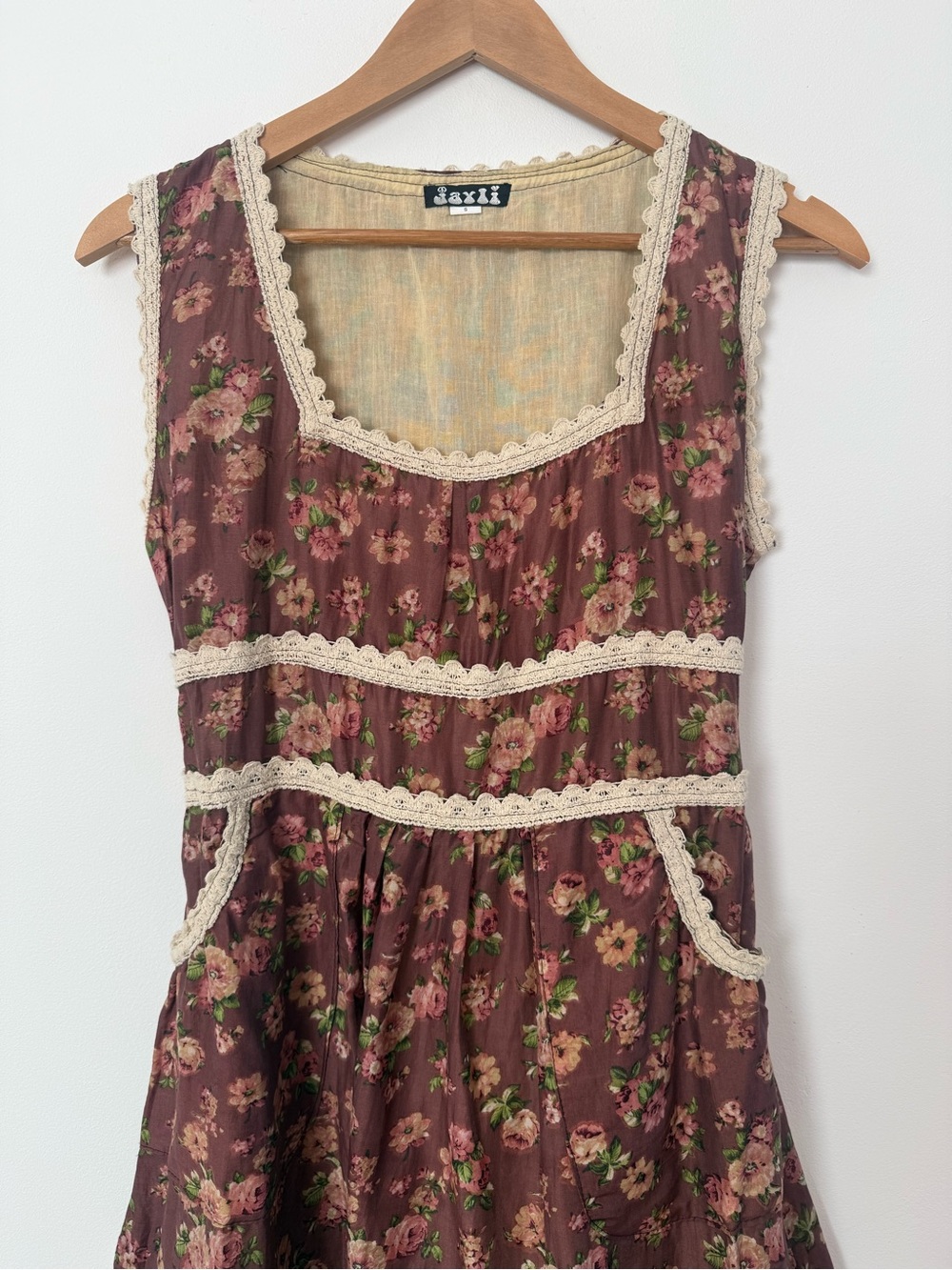 Prairie Floral Cottagecore Dress Size S Lace Trim Rose Print Boho Romantic - Picture 2 of 10